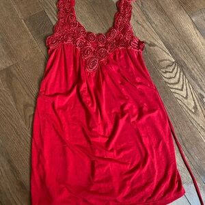 Red satin roses Chemise Nightgown